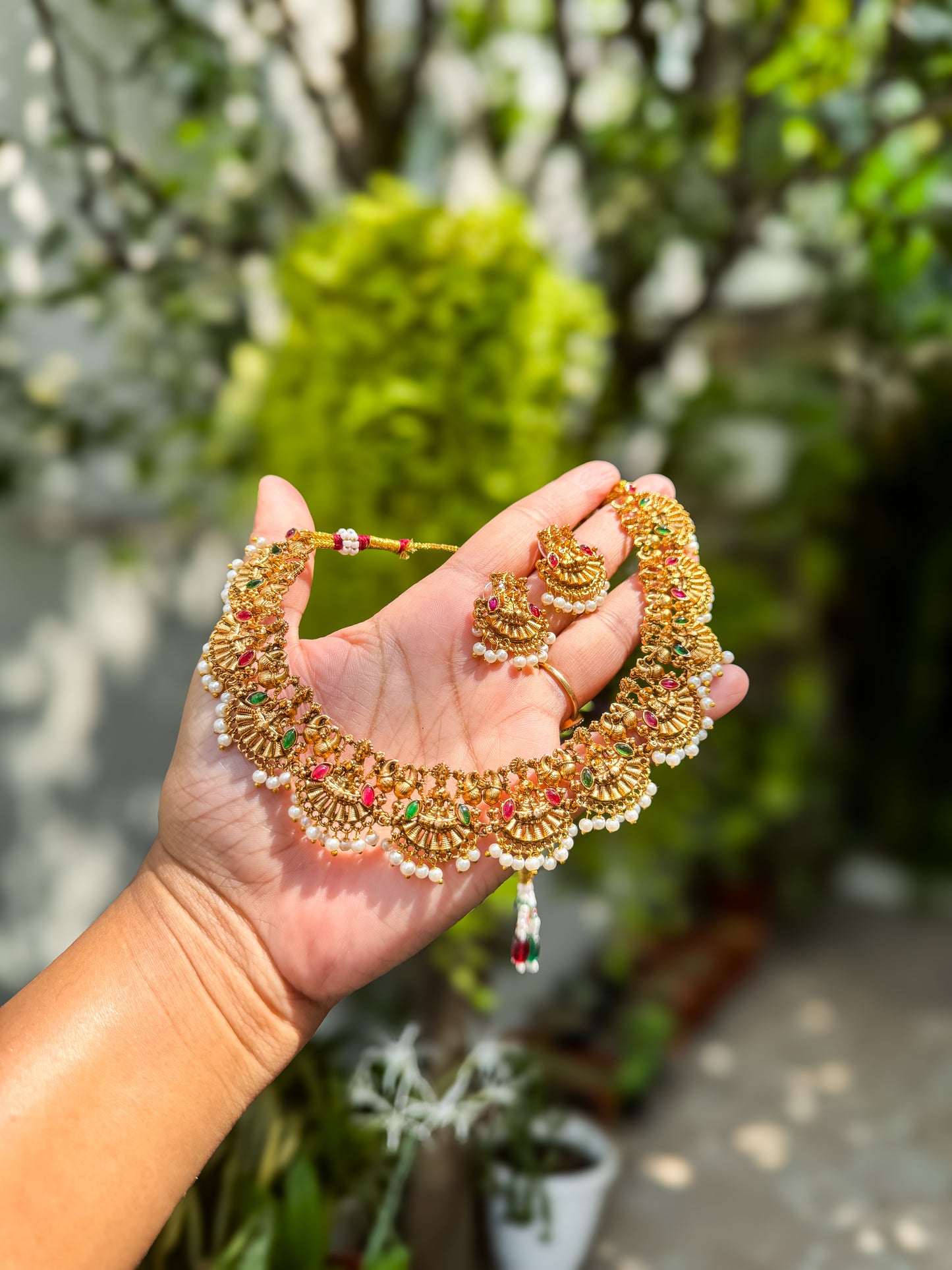 Pearl highlighted Lakshmi necklace with earing