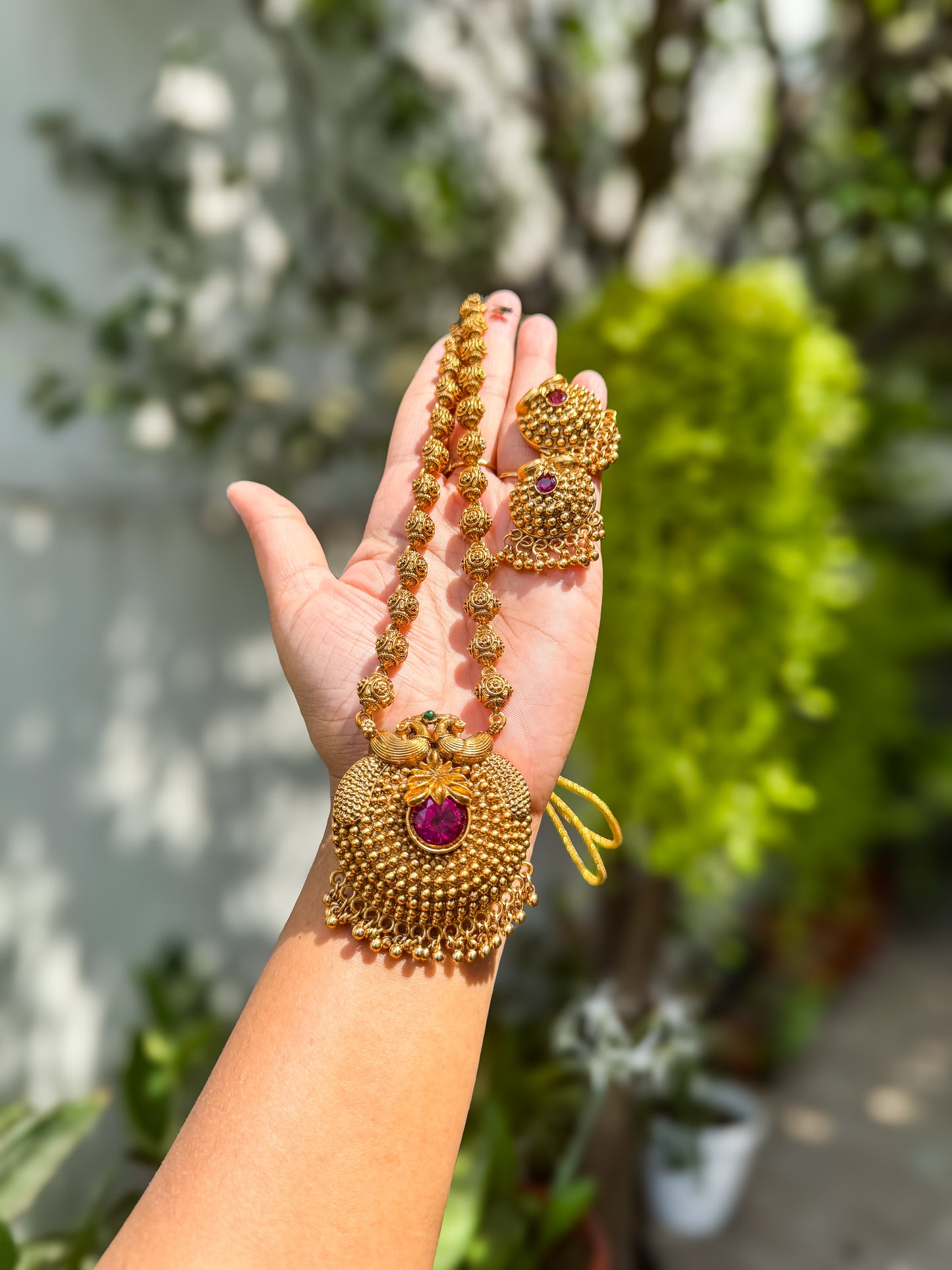 Peacock designed Premium haram with jumka set