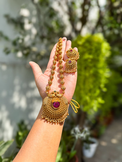 Peacock designed Premium haram with jumka set