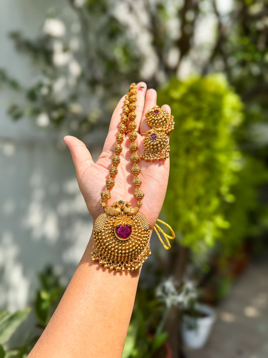 Peacock designed Premium haram with jumka set