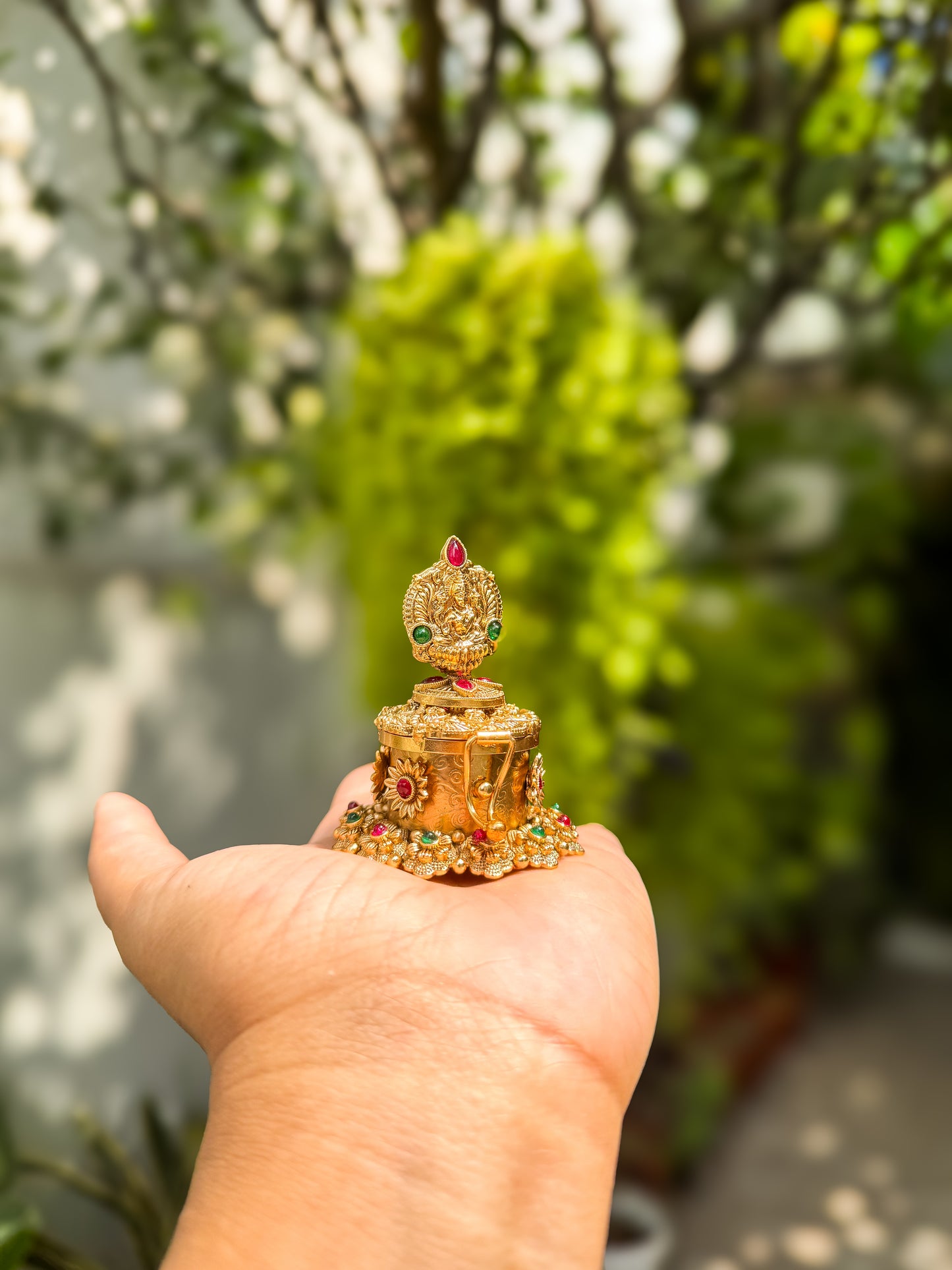 Premium antique kumkumacheppu - Stone and Lakshmi  designed
