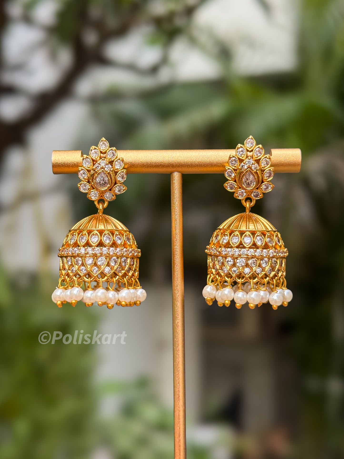 Simple white stone worked jhumka set