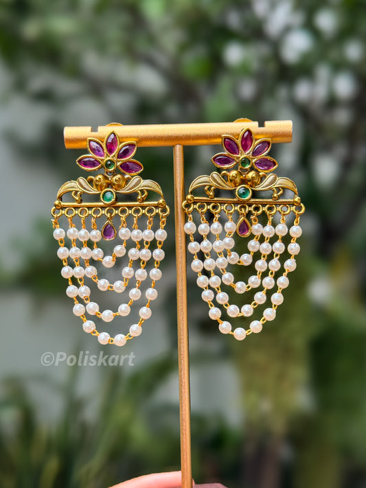 Trending multicolor pearl hanging earing set