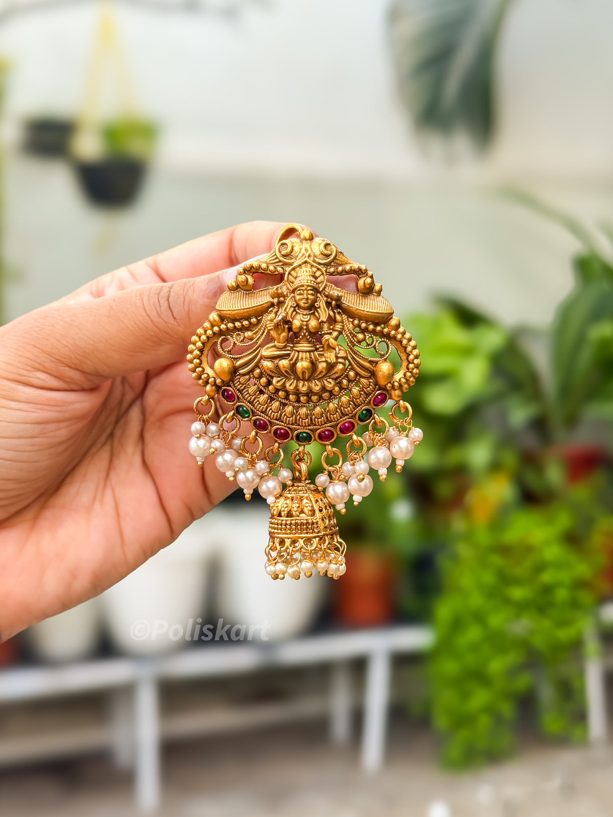 PK294 - Hair brooch - Pearl worked Lakshmi jhumka style design