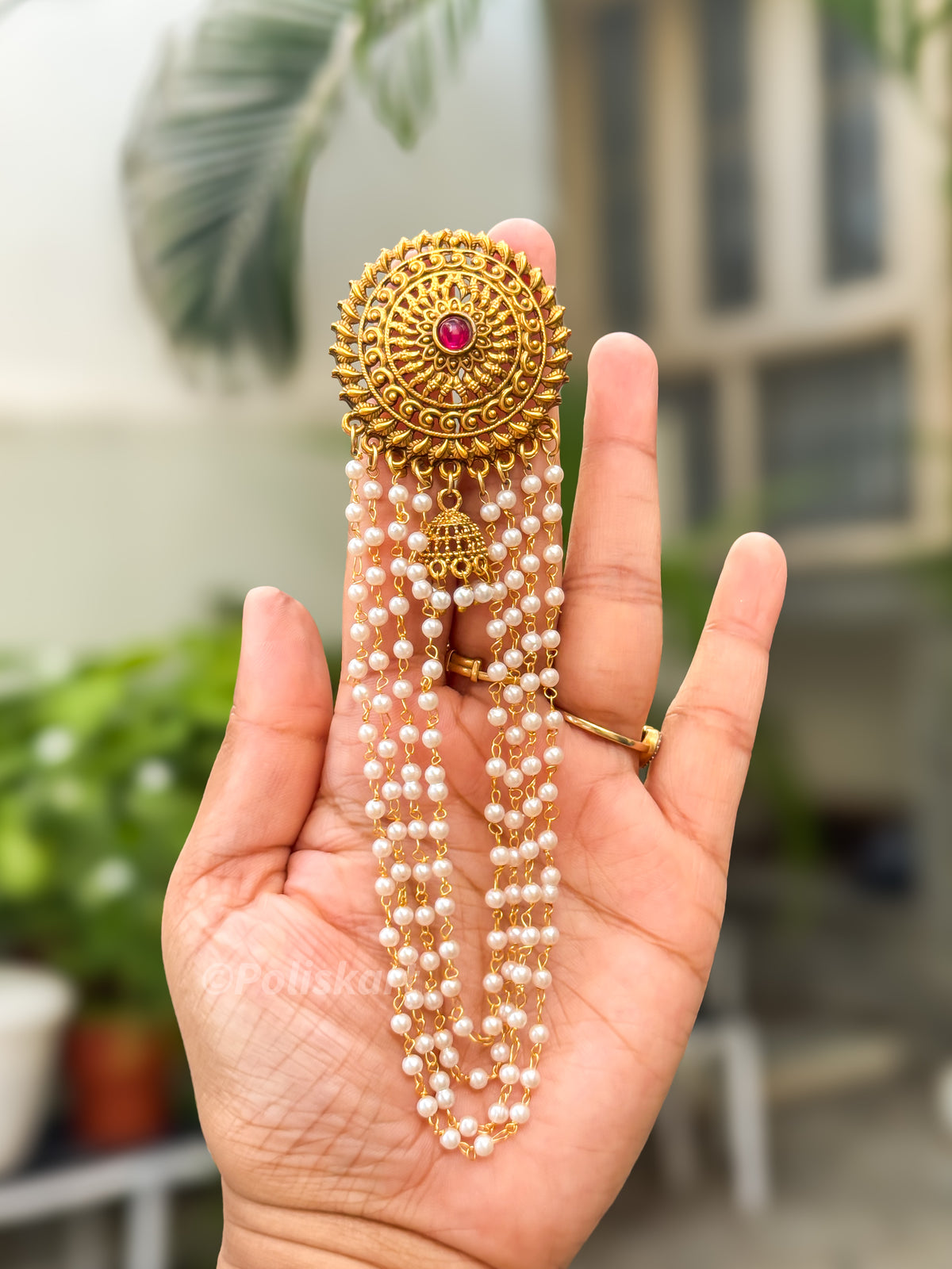 PK297 - Hair brooch -Pearl hanging chakra design