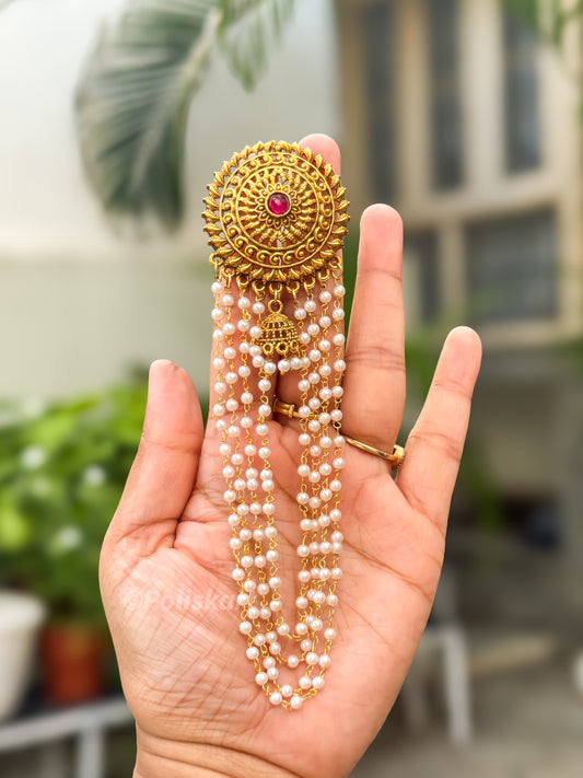 PK297 - Hair brooch -Pearl hanging chakra design