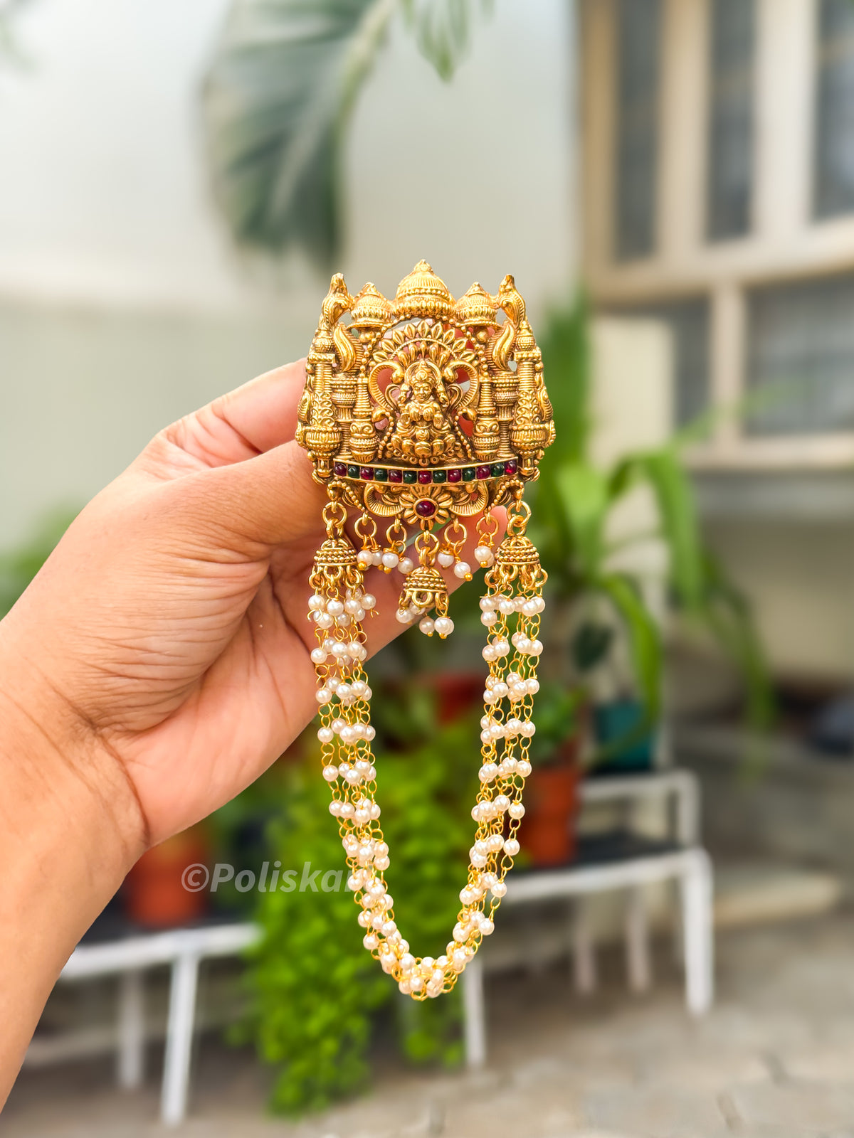 PK304 - Hair brooch - Pearl worked madapam style Lakshmi design