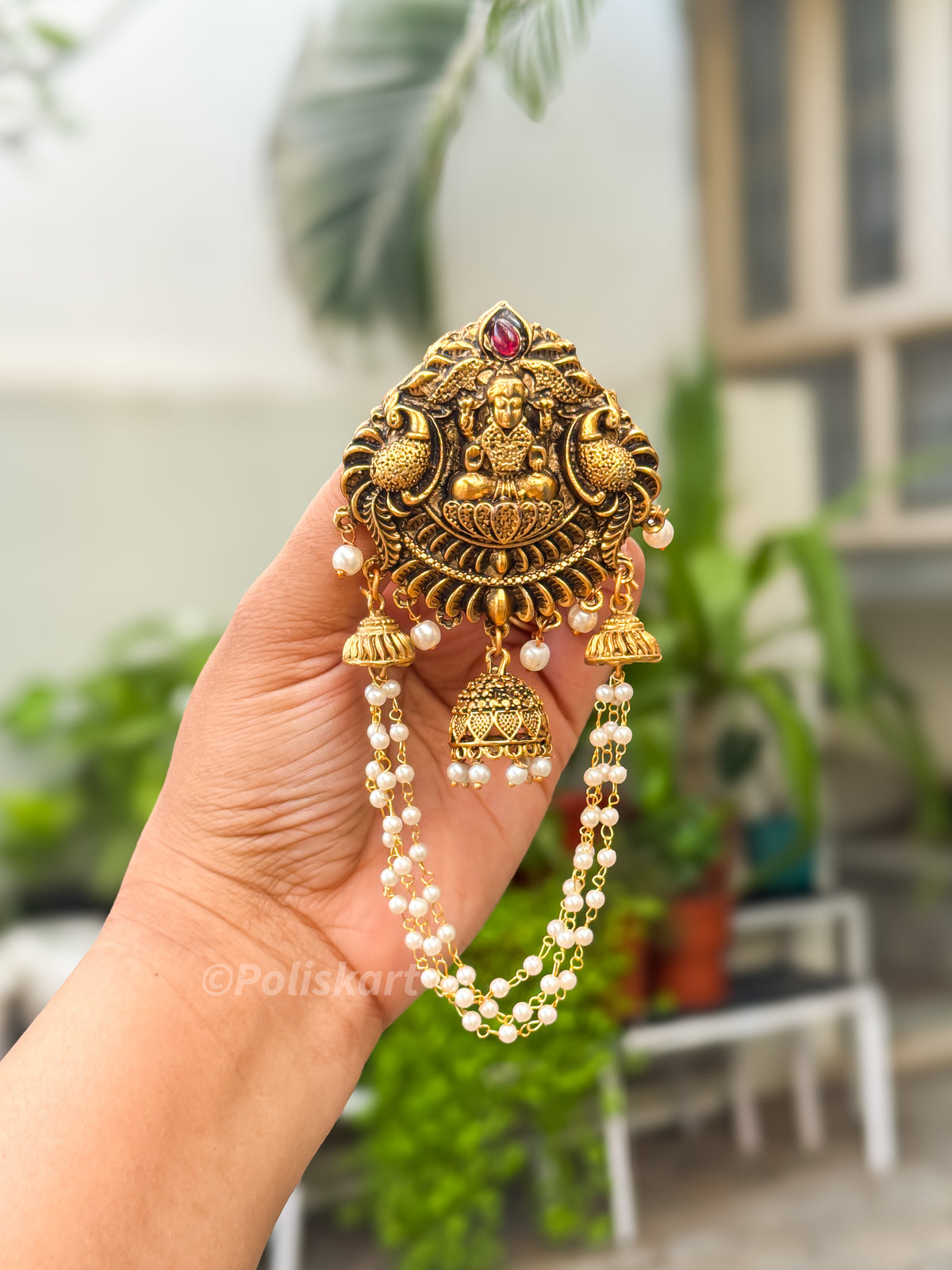 PK303 - Hair brooch - Triple jhumka style Lakshmi design