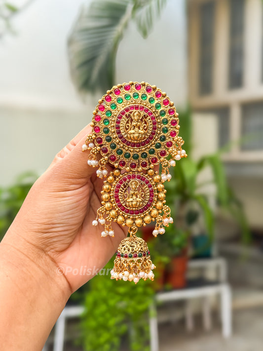 PK307 - Hair brooch - Triple layer Multi stone worked Lakshmi design