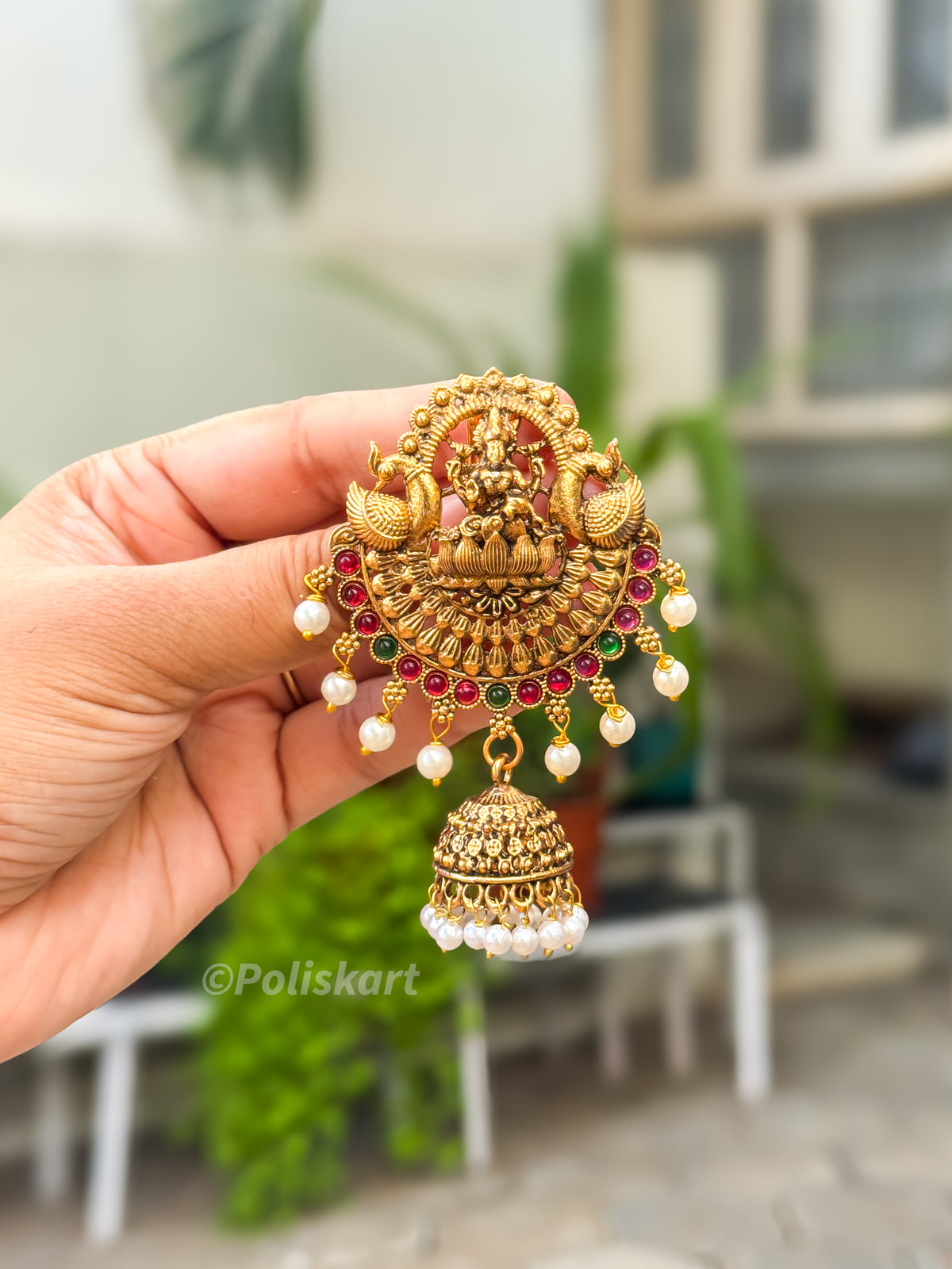 PK308 - Hair brooch - Trending pearl worked Multi stone  Lakshmi design