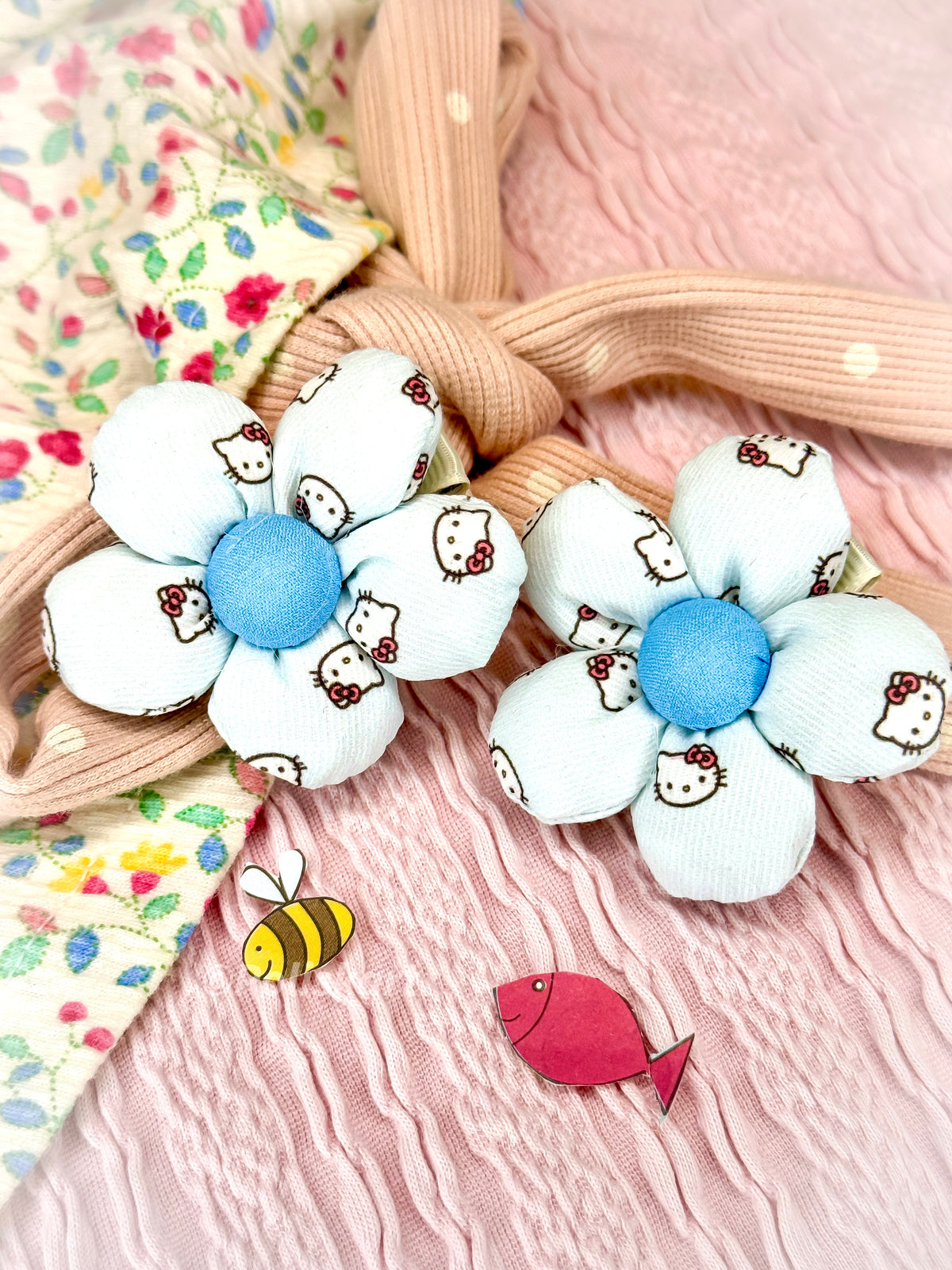 PK379 - Pair of Hair Clips -  Sky Blue flower design