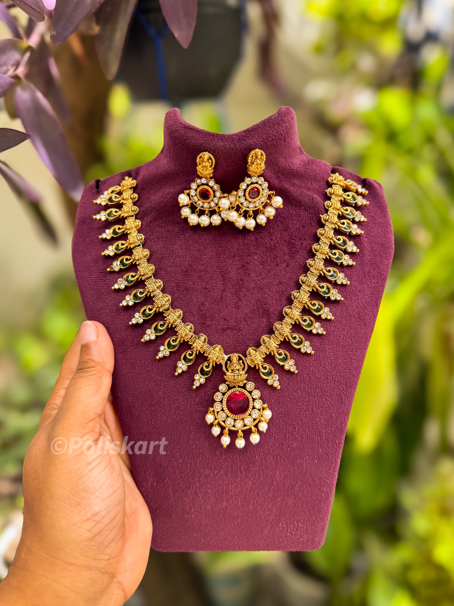 Palakka and stone worked necklace with earing