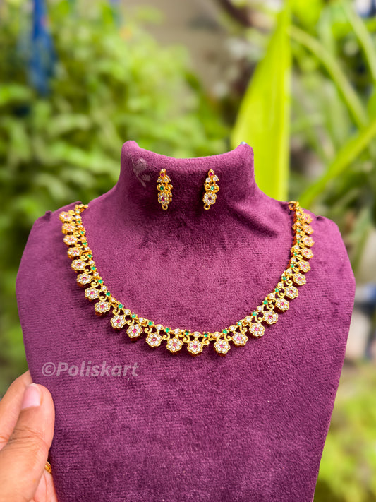 multi stone flower necklace with earing