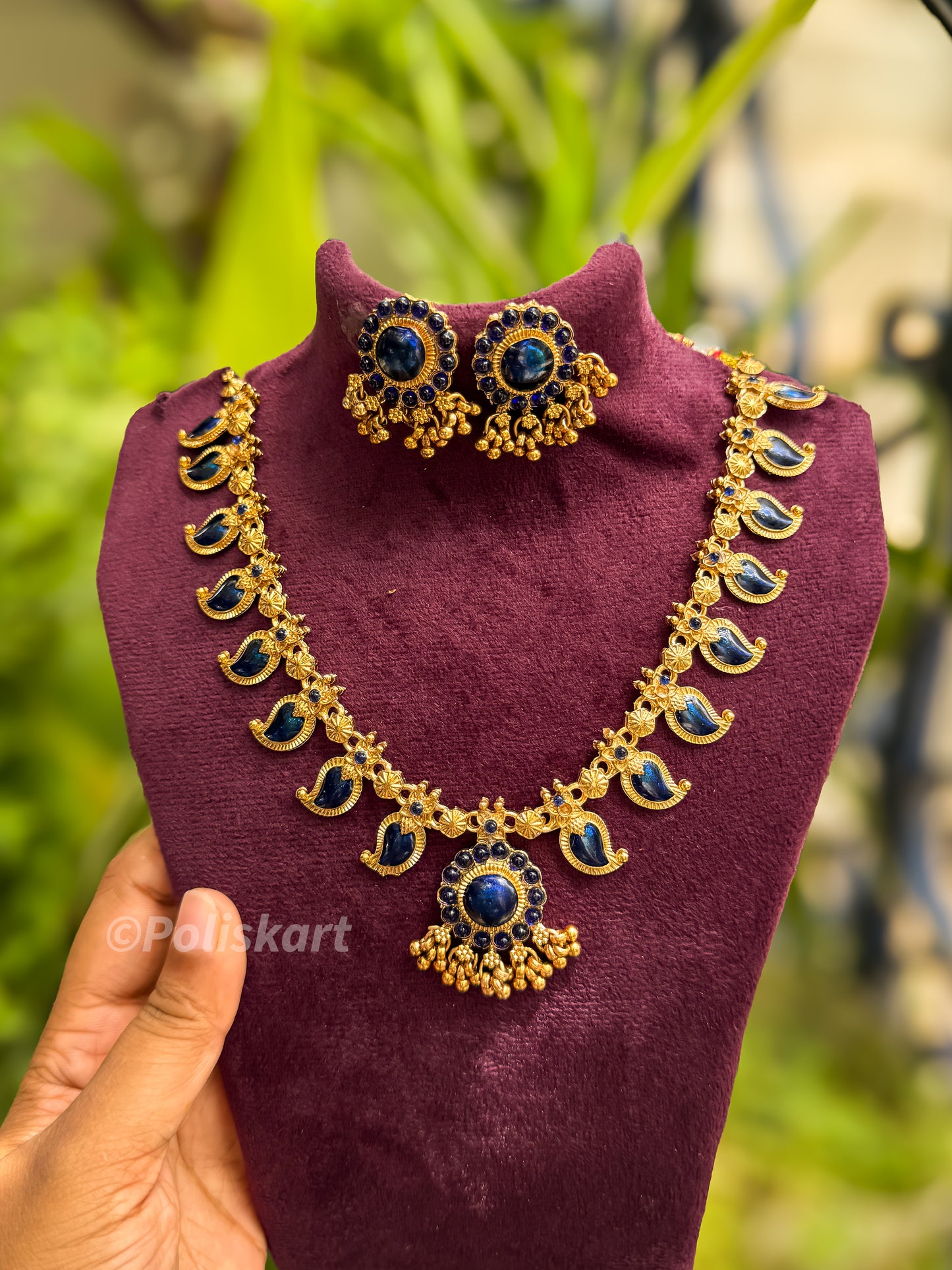 Blue palakka necklace with earing