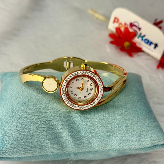 PK323 - Free size watch - White stone white cricle design