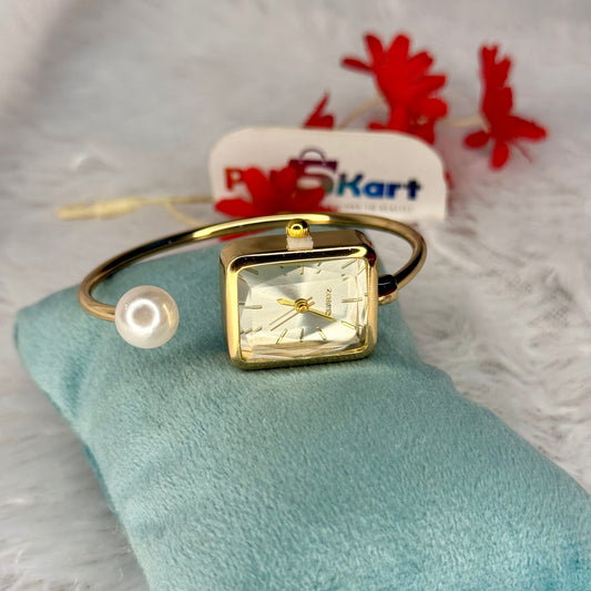 PK315 - Free size watch - Rectangle white pearl stone worked design