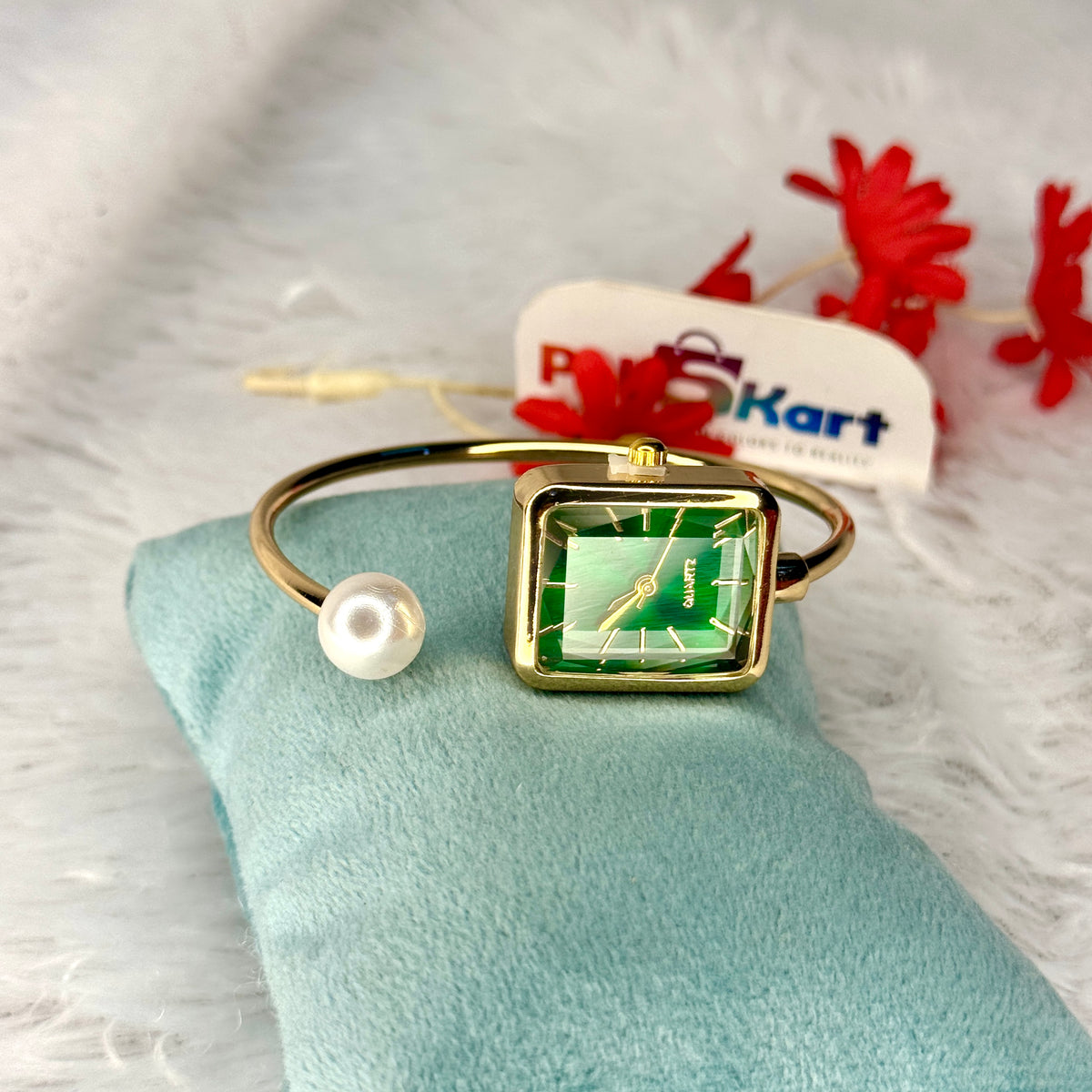PK309 - Free size watch - Green with pearl worked design