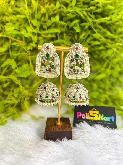 Beeds worked Peacock jhumka set