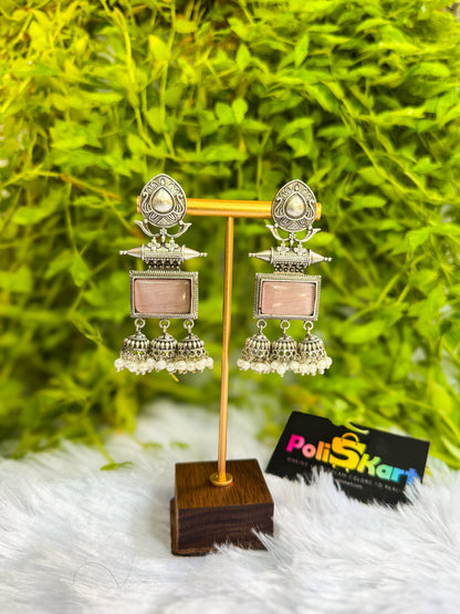 Pink jhumkas earring set