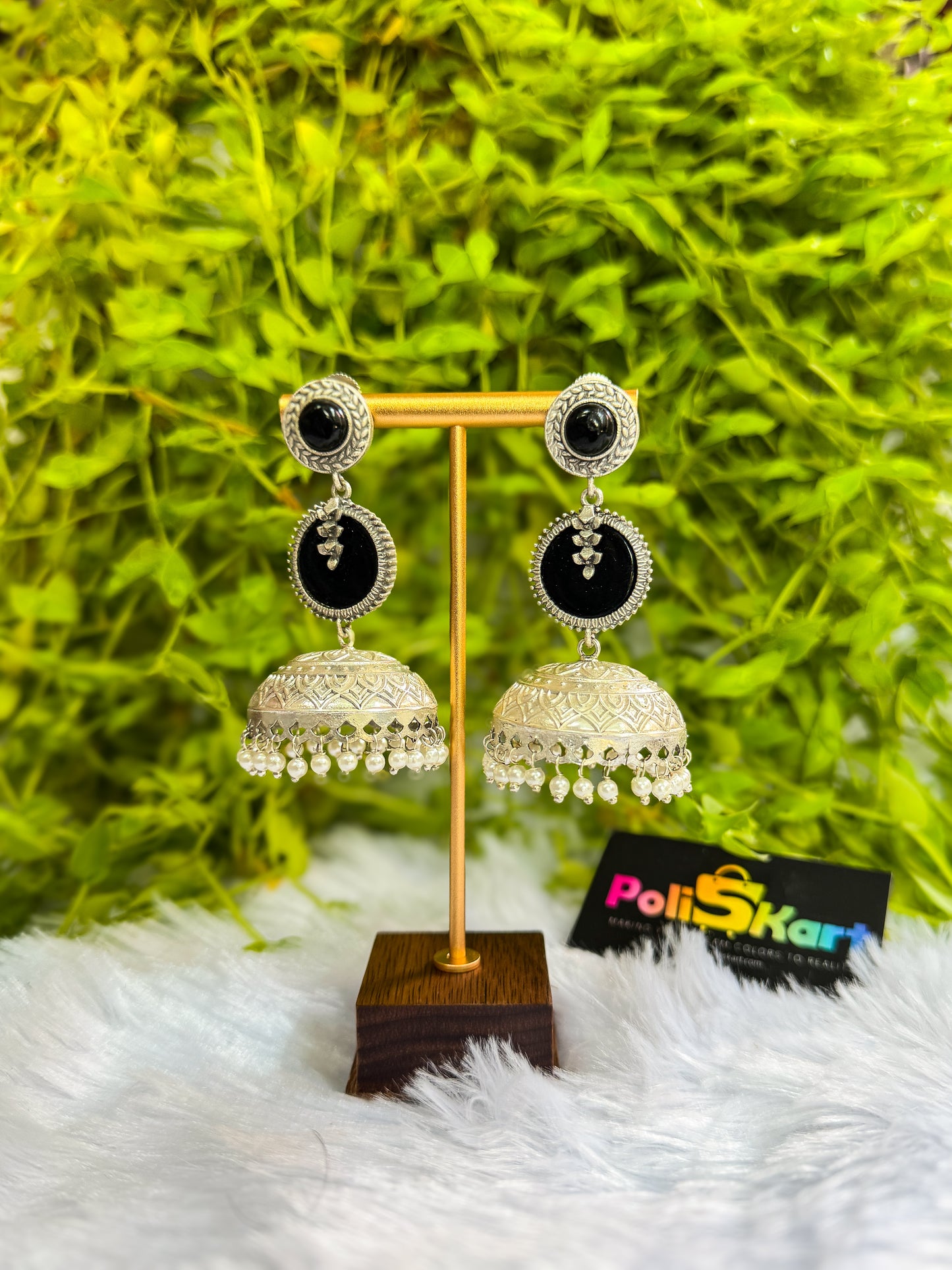 Black stone Jhumka set