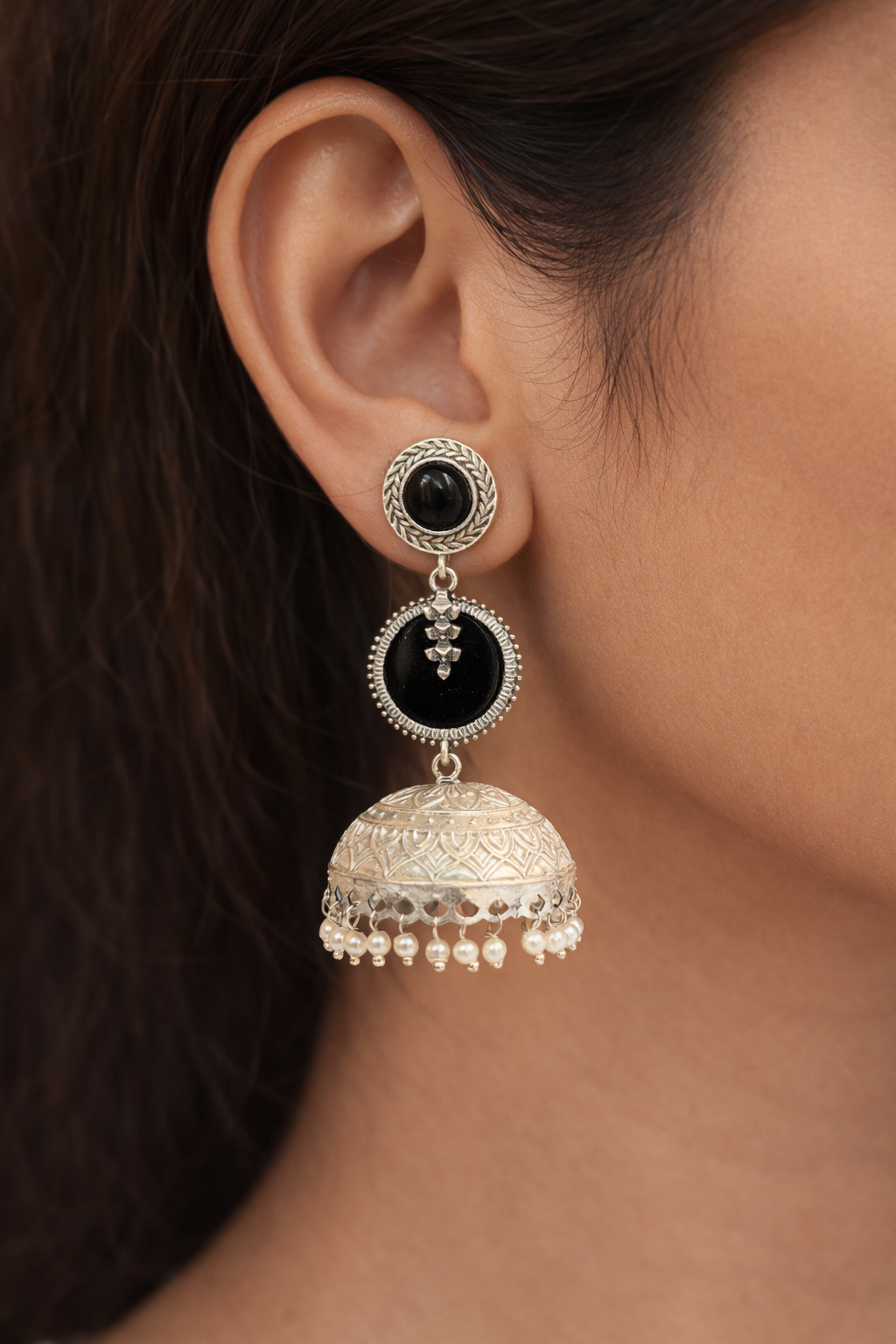 Black stone Jhumka set