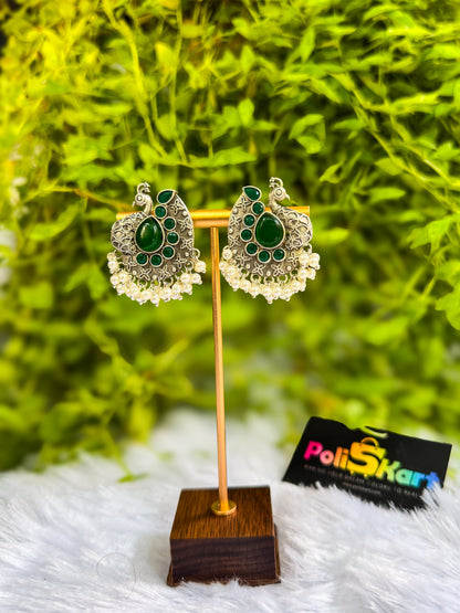 Green and peal worked peacock stud