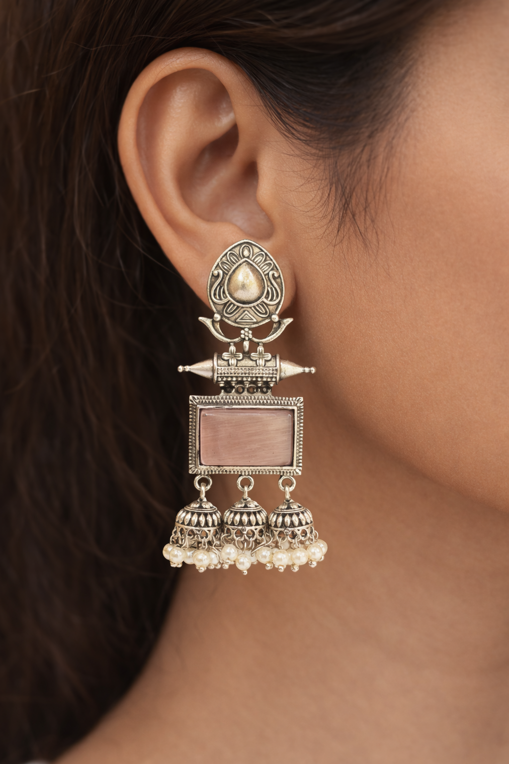 Pink jhumkas earring set