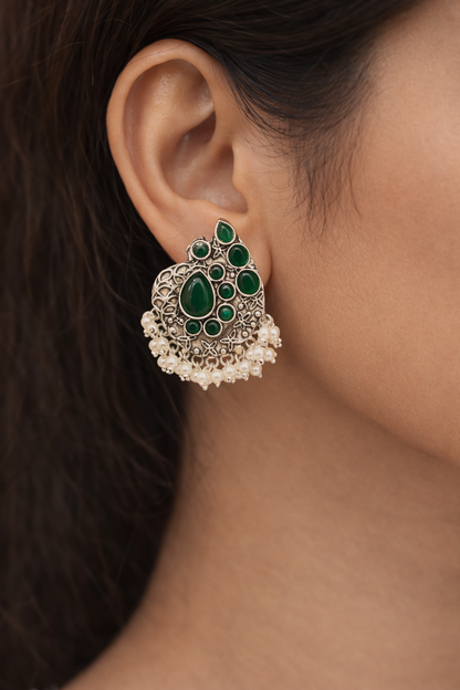 Green and peal worked peacock stud