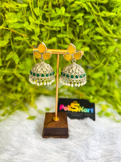 Yellow & Green leaf Jhumka set