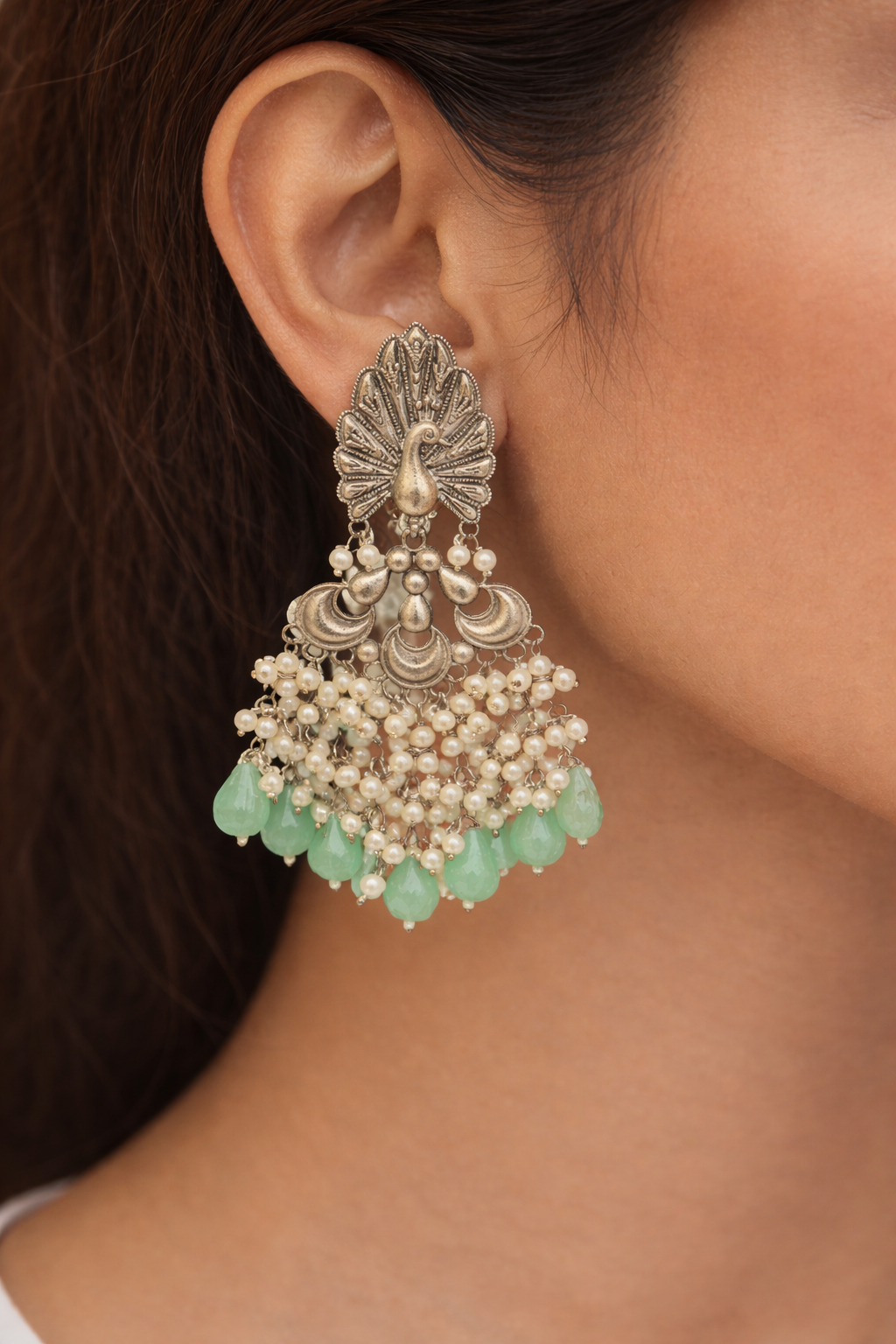 Emarald stone peacock earring set