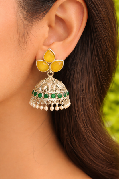 Yellow & Green leaf Jhumka set