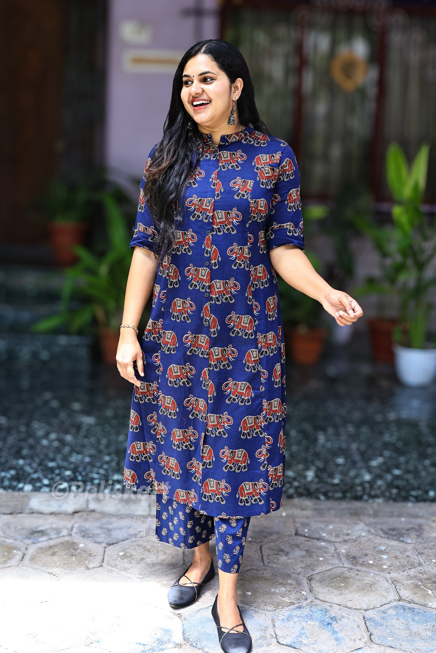 Neelvani Elephant print blue pure cotton co-ord set