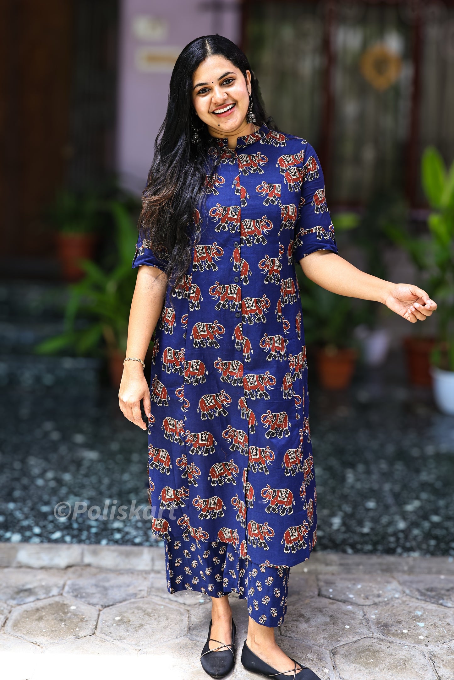 Neelvani Elephant print blue pure cotton co-ord set