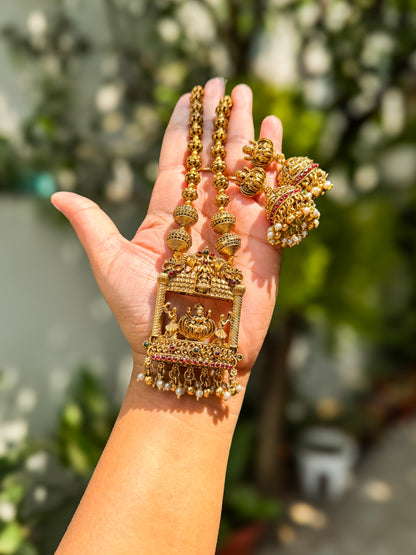 Premium Lakshmi Manchal highighted Haram with Jhumka set