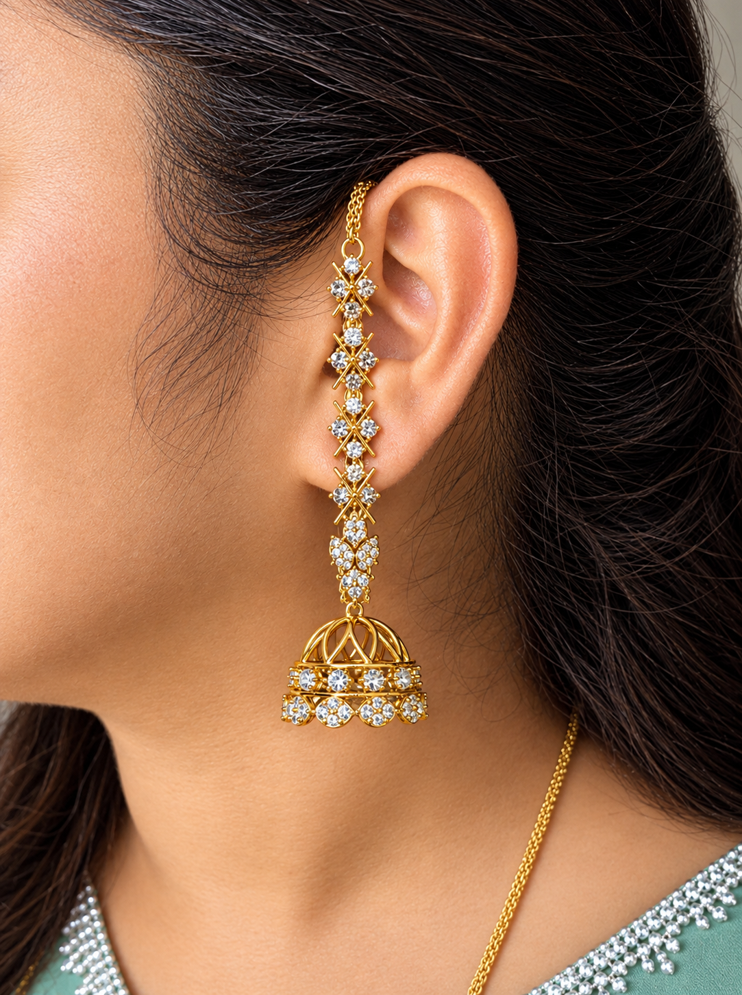 PK333 - Mamitha Baiju inspired Jhumka with chain design 2
