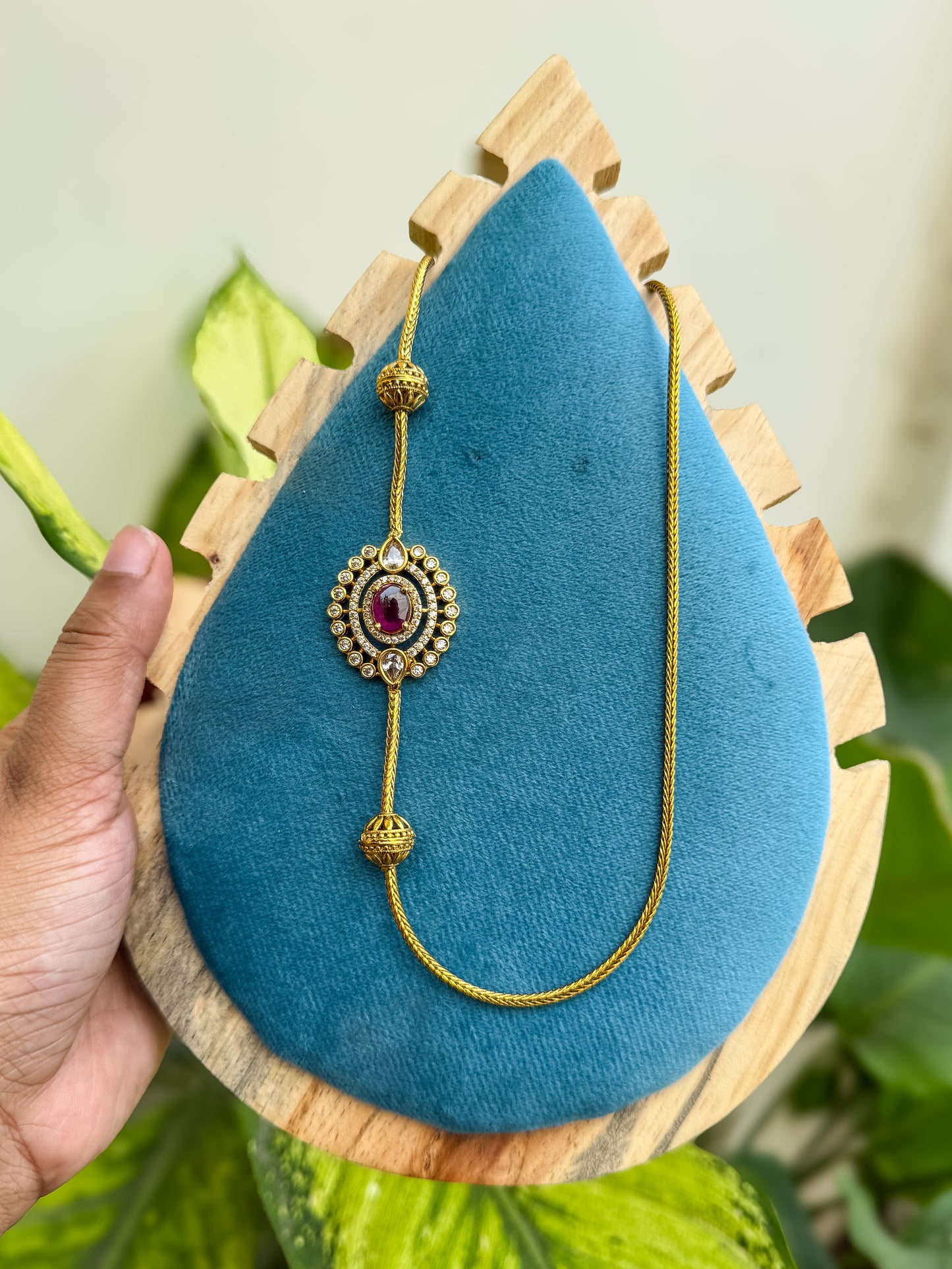 Premium Red stone and ball worked mugappu chain