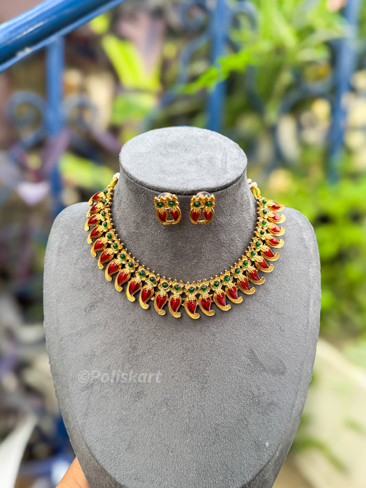 PK369 - Red palaka necklace with earing