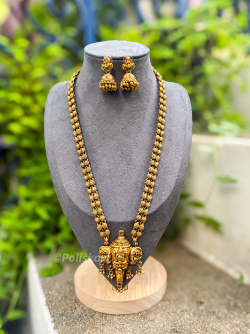 PK341 - Premium Look Vinayakar theme Lakshmi Haram with Jhumka set