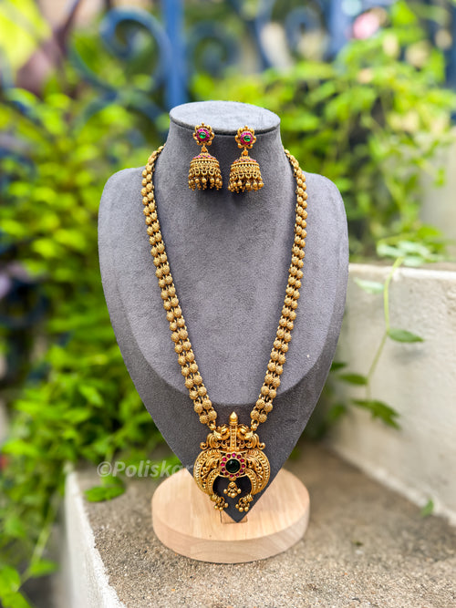 PK343 - Emerald stone worked Flower designed Haram with Jhumka set