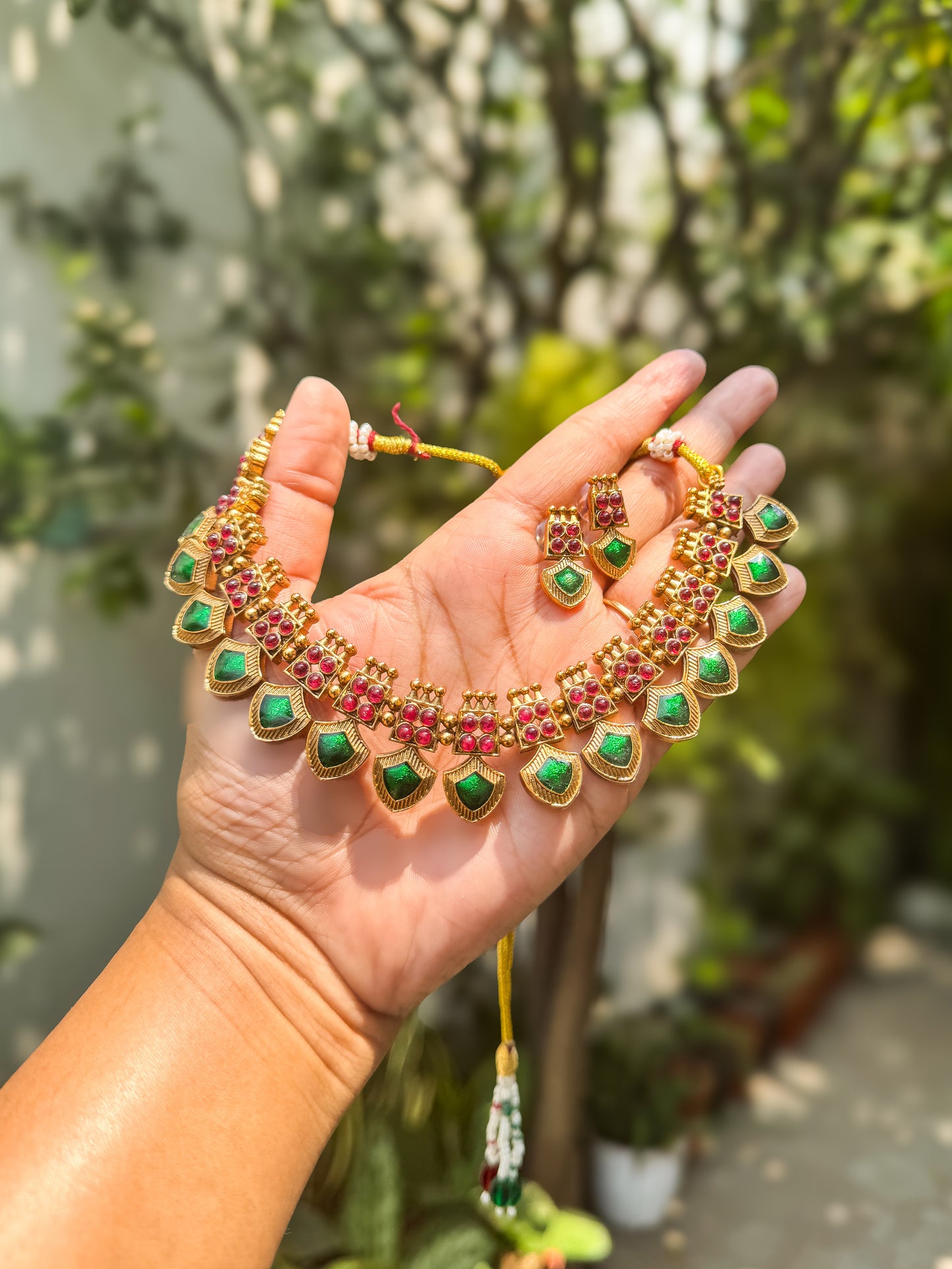 Green Palakka necklace with earring set