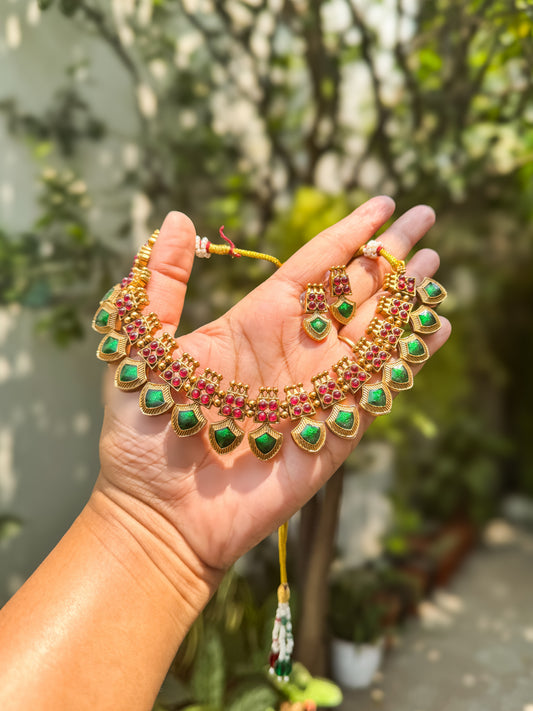 Green Palakka necklace with earring set