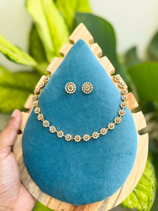 Flower Diamond cut necklace with earring set