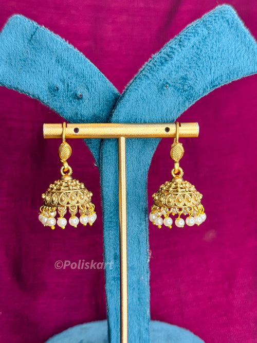 PK364 - Jhumkas - Simple white pearl design