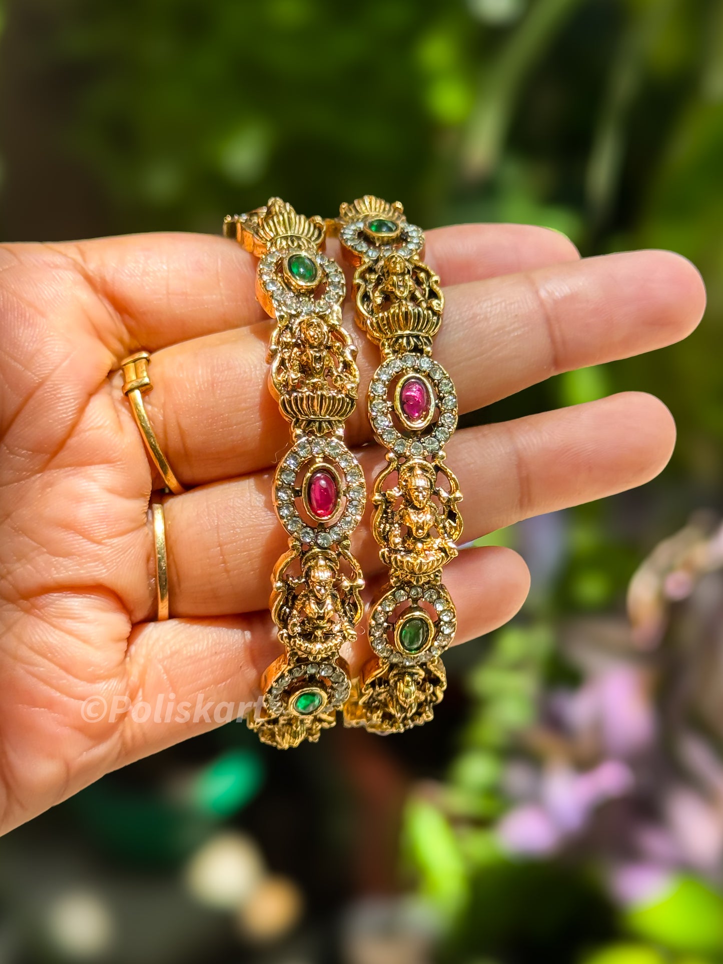 2 bangles with stone and lakshmi worked design `