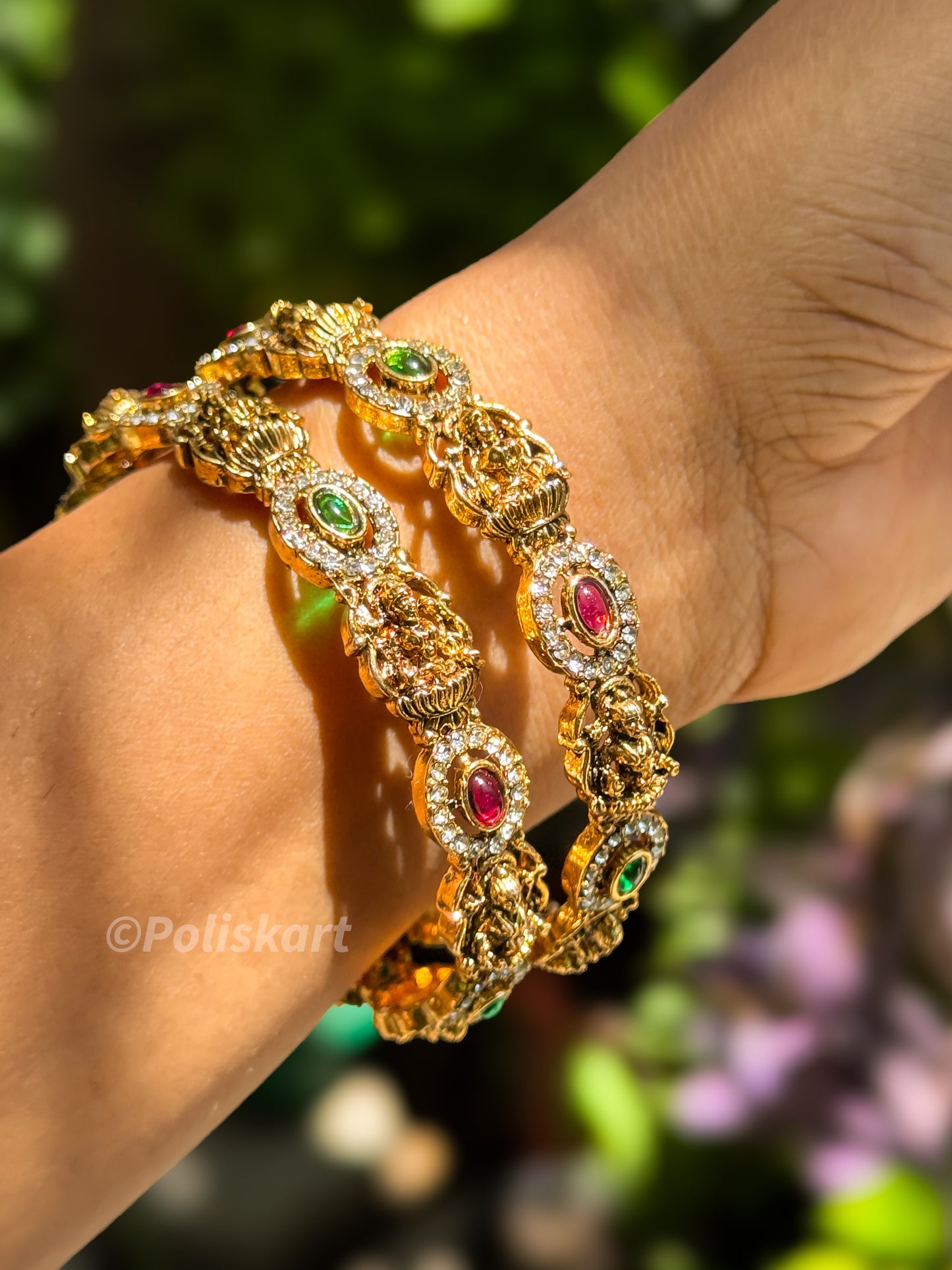 2 bangles with stone and lakshmi worked design `