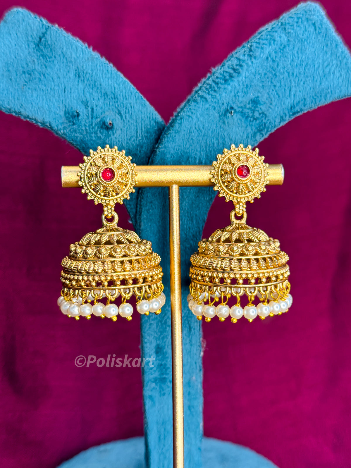 PK355 - Jhumkas - White pearl with chakra design