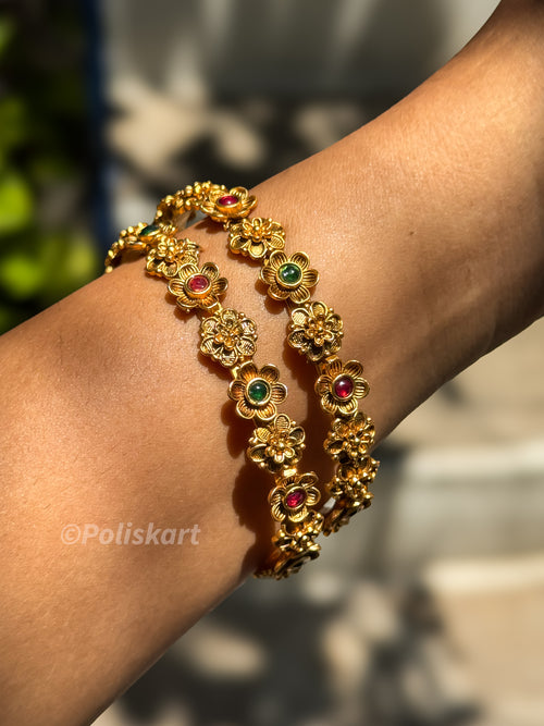 Pair of bangles Flower and stone worked Design – alternate view