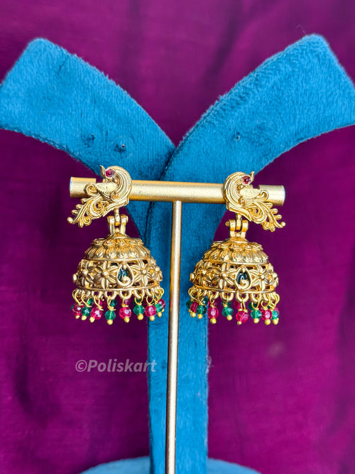 PK351 - Jhumkas - Colorful peacock design