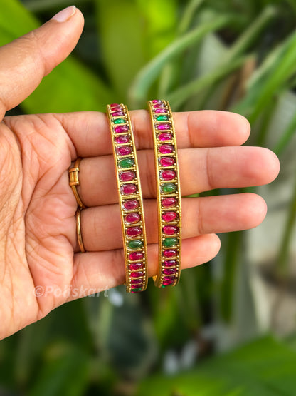 Pair of bangles Fully Ruby and Green stone worked Design