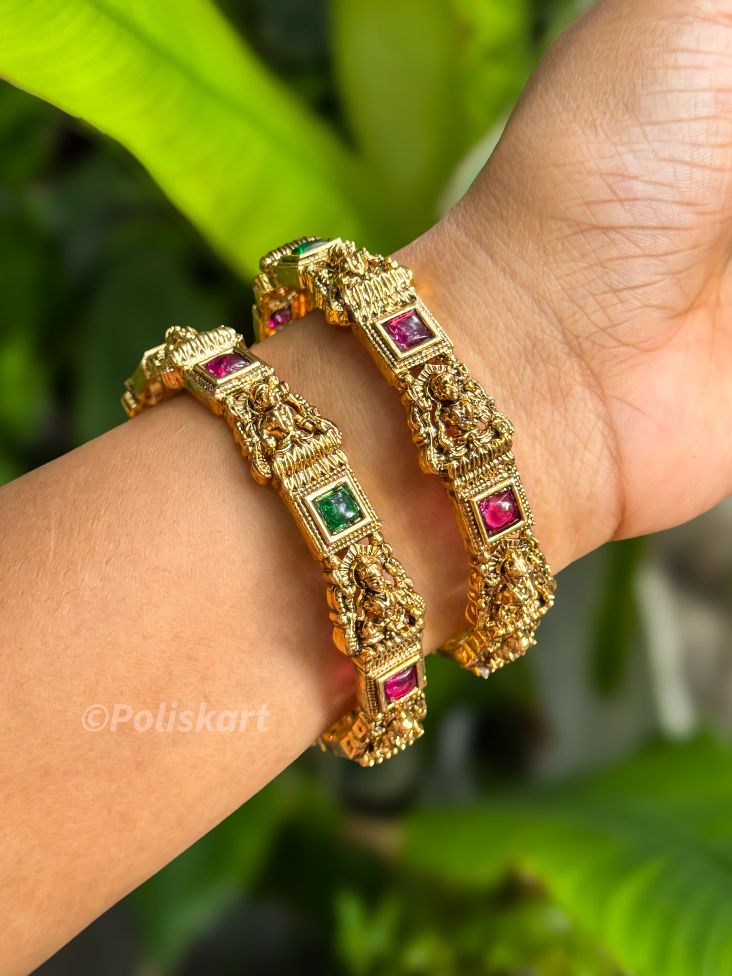 Pair of bangles Square Lakshmi and stone worked Design